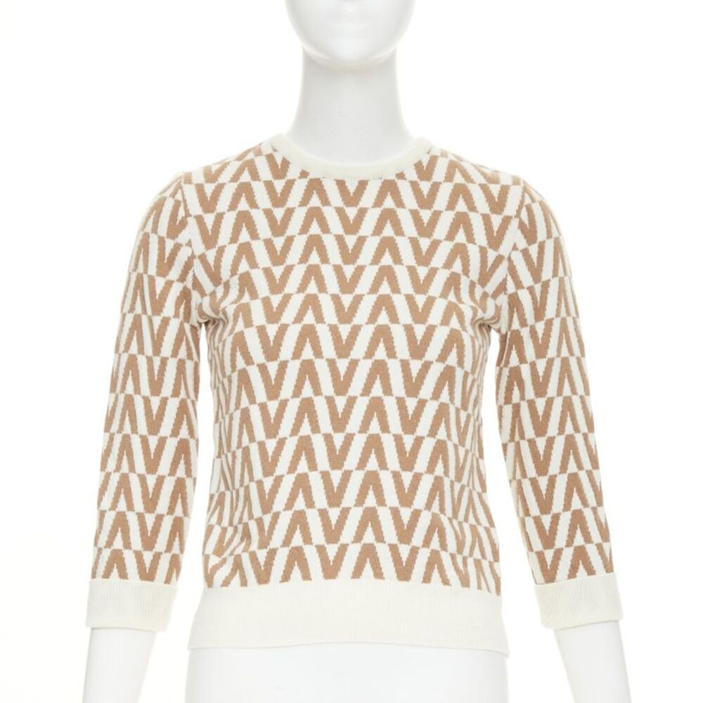 Valentino Brown Cashmere V Monogram Pullover Sweater